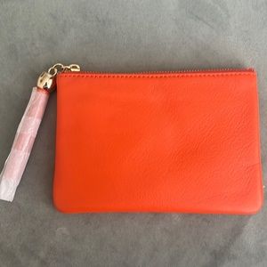 Mark & Graham Orange Leather Tassel Zipper Pouch
